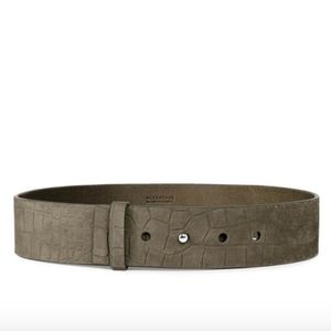 All Saints Mimosa Dark Khaki Leather Croco Waist Belt